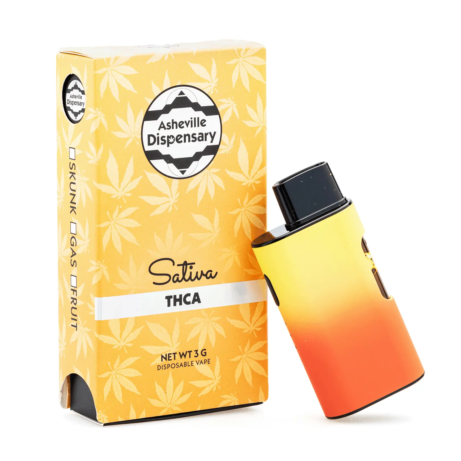 Asheville-Dispensary-3-gram-THCa-Disposable-Vape-Skunk-combo.webp Asheville Dispensary 3 gram THCa Disposable Vape - Skunk - Image 1
