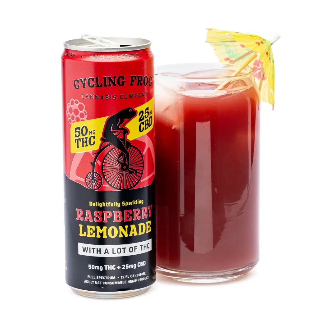 Cycling-Frog-High-Potency-THC-CBD-Seltzer-4-Pack-Raspberry-Lemonade-combo-1.webp Cycling Frog High Potency THC + CBD Seltzer 4 Pack - Raspberry Lemonade - Image 1
