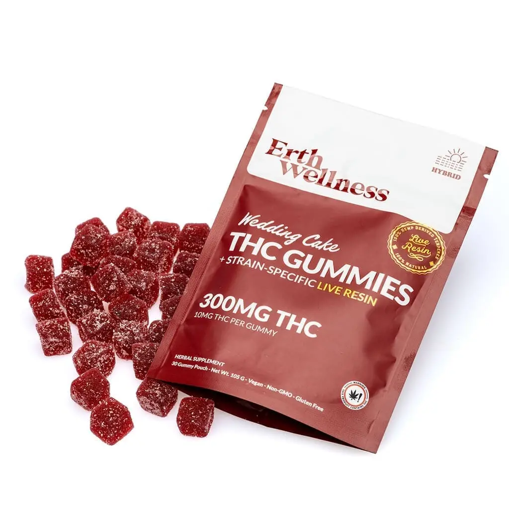 Erth-Wellness-THC-Live-Resin-Gummies-Wedding-Cake-Combo.webp Erth Wellness Delta 9 THC Live Resin Gummies - Wedding Cake - Image 1
